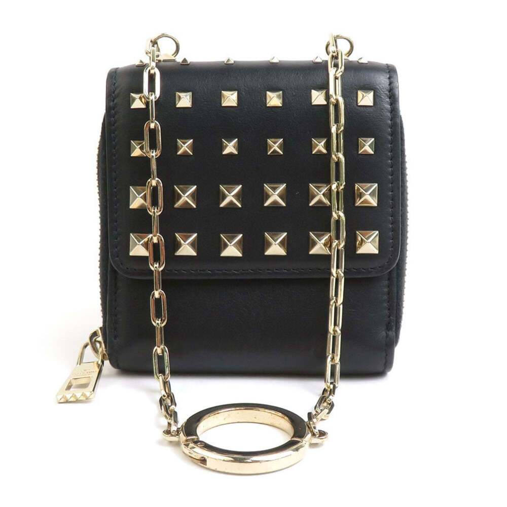 Valentino Garavani Wallet/Coin Case Compact Wallet Leather Black Men's Women'...